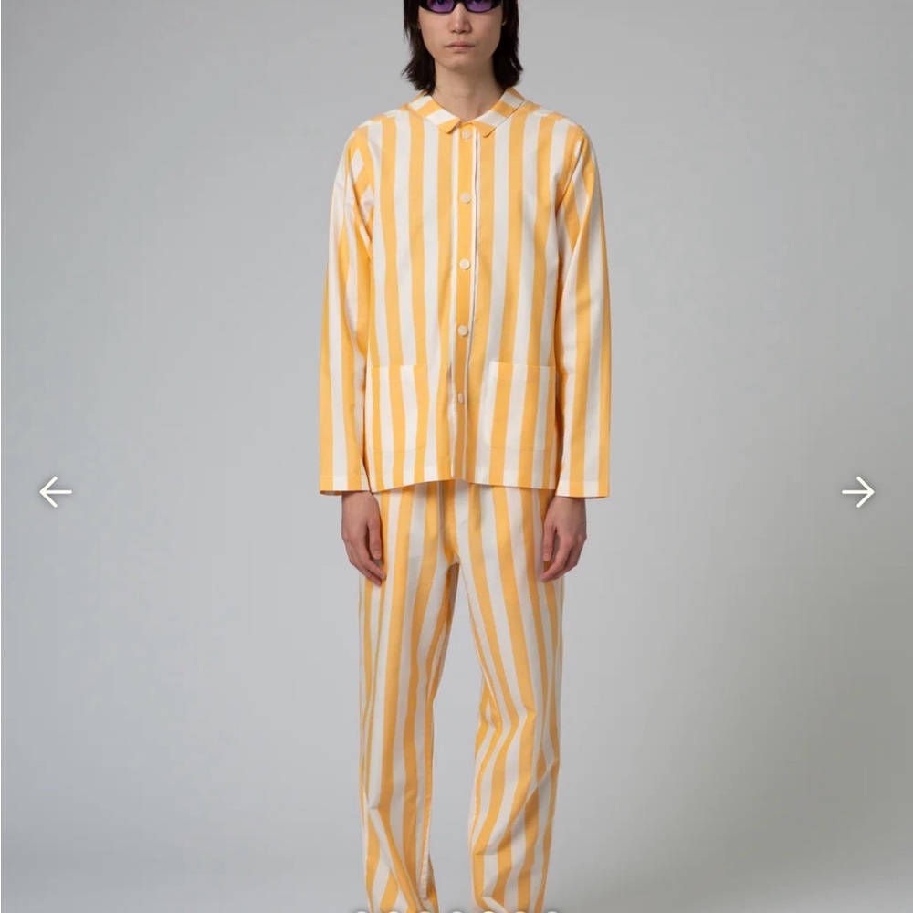 Striped Yellow and White Pajama Set Nufferton Stockholm organic cotton L